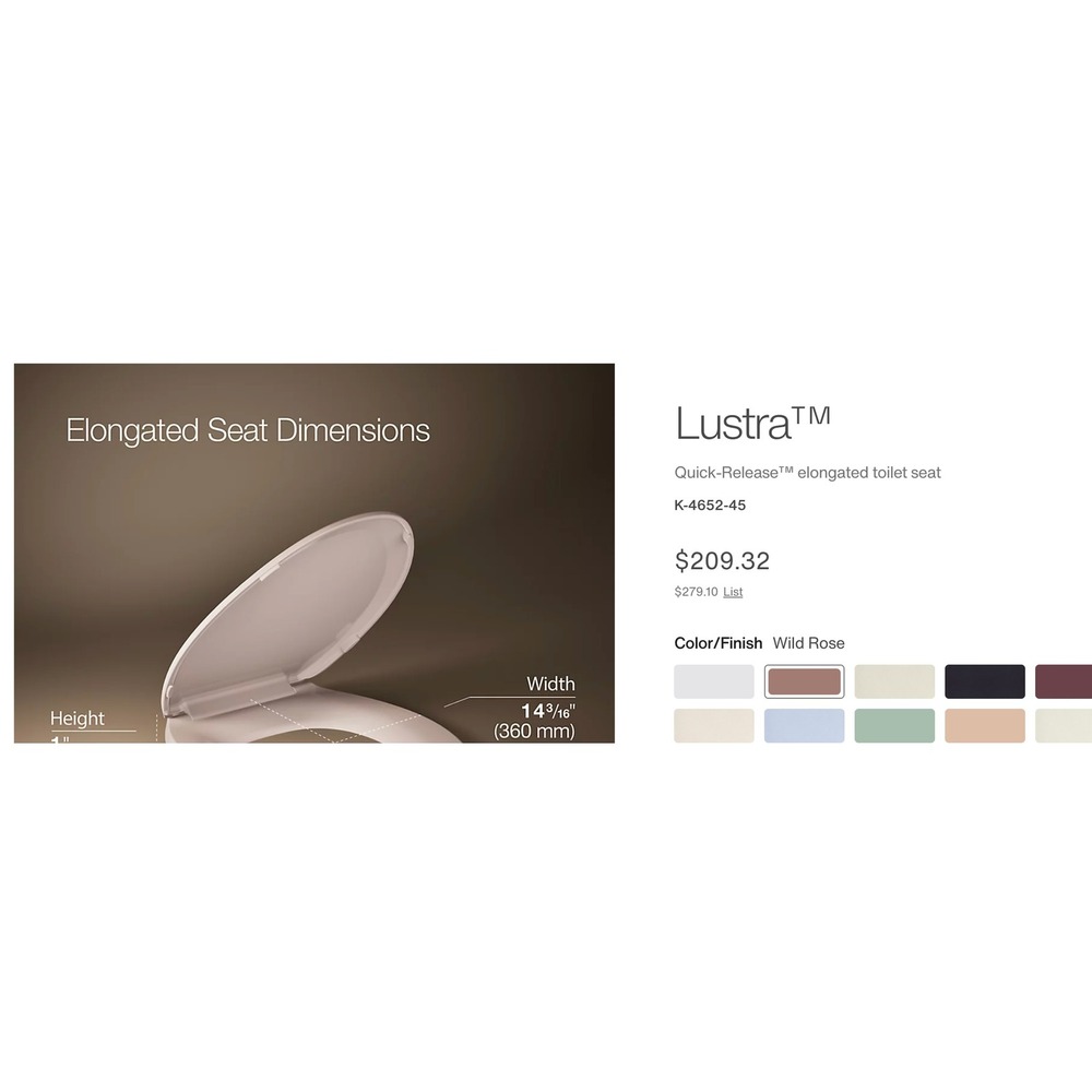 Kohler Lustra Elongated Toilet Seat Wild Rose Pink Quick-Release K-4652-45